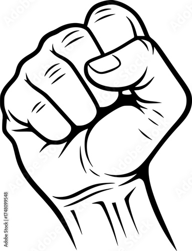 Clenched fist outline. Minimalist vector symbol of willpower strength and resilience.

