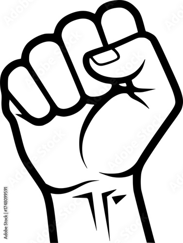 Clenched fist outline. Minimalist vector symbol of willpower strength and resilience.
