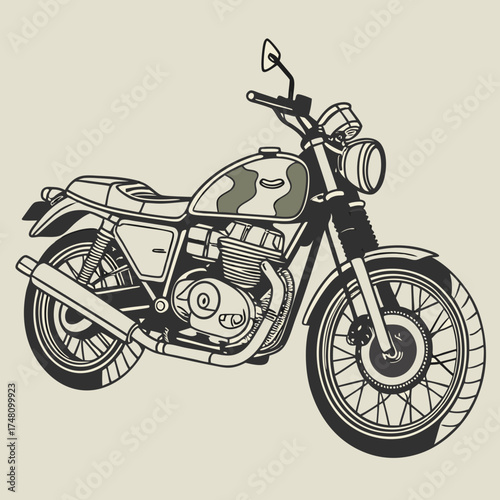 Vintage Motorcycle Line Art Illustration