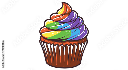 Rainbow cupcake isolated on white background colorful dessert graphic