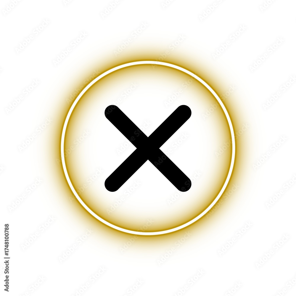 Obraz premium Close button icon with glowing yellow neon circle border