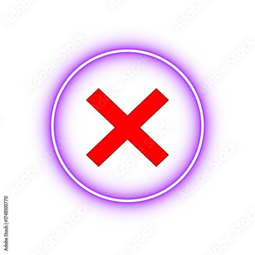 Red x mark inside a glowing purple circle on white background