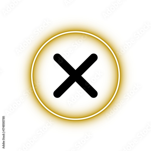 Close button icon with glowing yellow neon circle border
