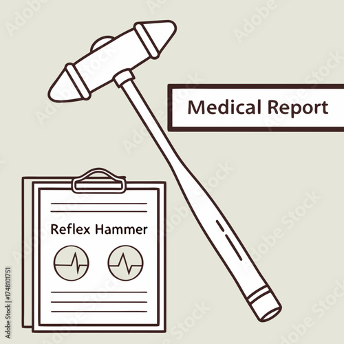 Vector art of reflex hammer with medical report