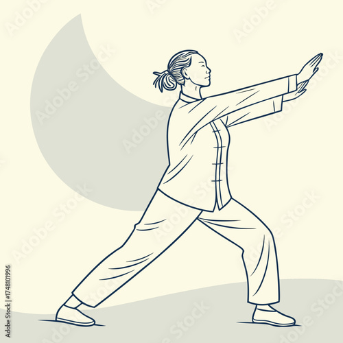 Vector art of woman practicing tai chi pose