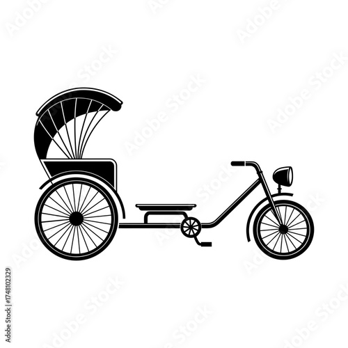 Traditional vintage rickshaw vector illustration with old bicycle design style.