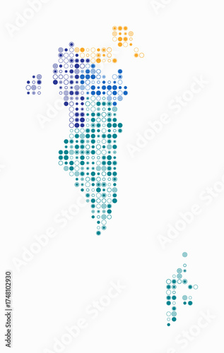 Bahrain, shape of the country build of colored cells. Digital style map of the Bahrain on white background. Small size circle blocks. Modern vector illustration.