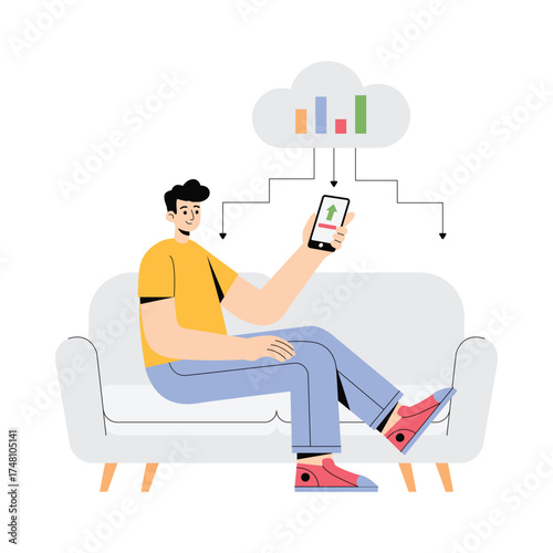 Smartphone syncing data to cloud storage for secure backup Illustration 