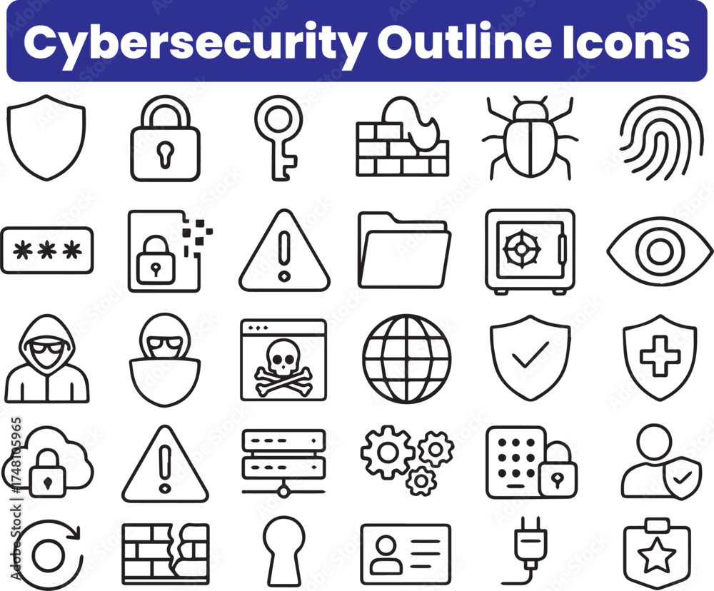 Fototapeta premium Cybersecurity Icons Set Vector icon cybersecurity firewall same pose same proportions four styles black solid glyph outline minimal flat multicolor filled