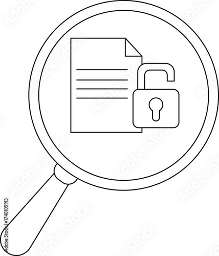 Magnifying glass over an open padlock beside a document