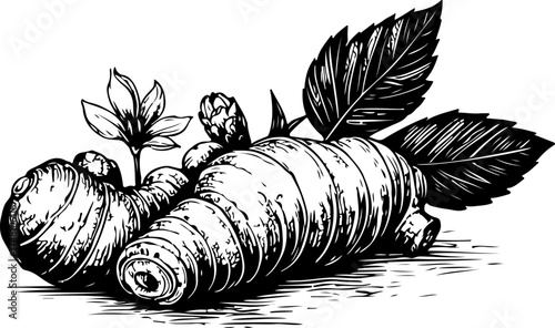 Ginger. Vector engraving style illustration