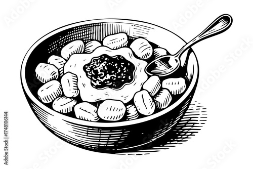 Gnocchi vector engraving style illustration
