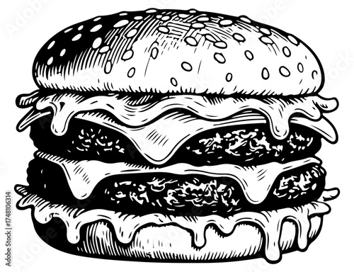 Hamburger vector engraving style illustration