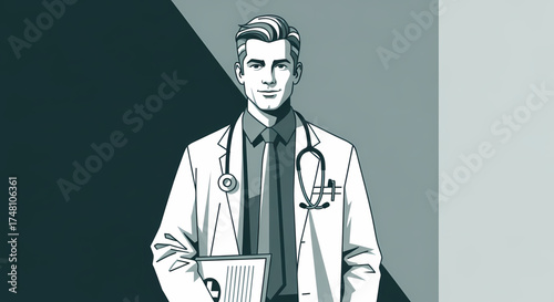 Professional male doctor illustration with a confident and expert demeanor, ready to provide medical care and advice, embodying modern healthcare and medical professionalism