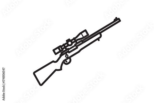 Clean line art of a sniper rifle gun vector, ideal for gaming graphics, tactical themes, and military designs.