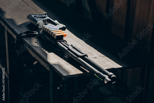 Old west sheriff star badge with gun, holster and gun belt
