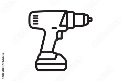 Black outline displays modern cordless power drill over a transparent background