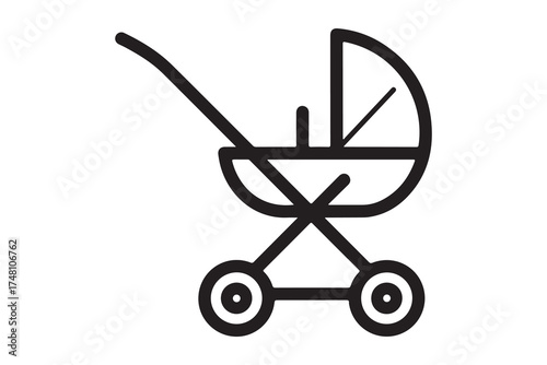 Black outline shows a modern style baby stroller on a transparent background