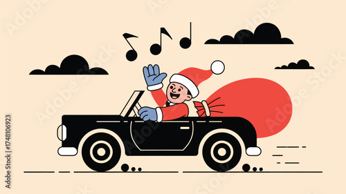 Santa claus car christmas holiday season celebration gift delivery joy ride merry xmas vehicle silhouette