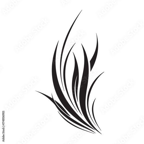 Elegant black abstract tribal design featuring multiple sharp curved lines on a transparent background