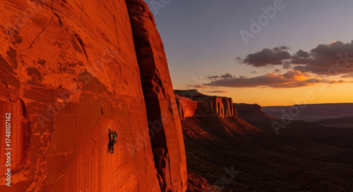 Rock climbers at sunset