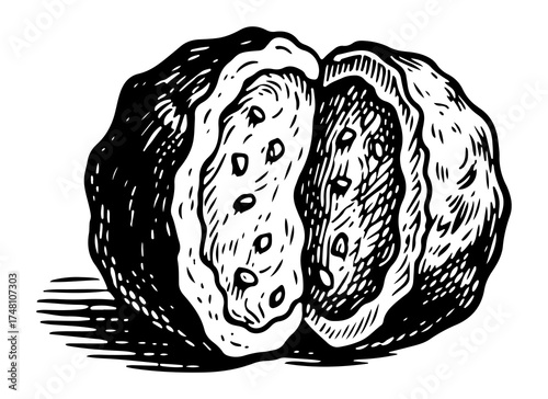 Meatball vector engraving style illustration
