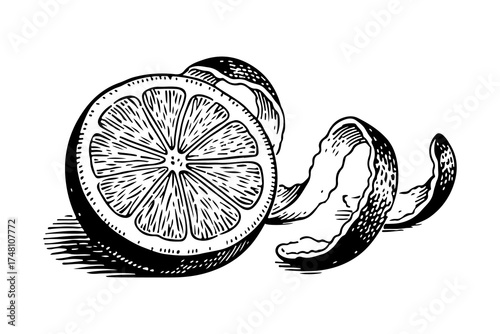 Orange fruits vector engraving style illustration