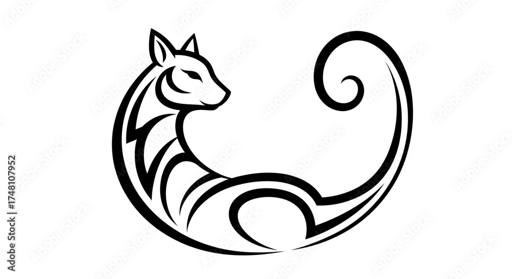 Naklejka premium Elegant Tribal Animal Design with Abstract Swirls, a Dynamic Graphic Element for Modern Branding