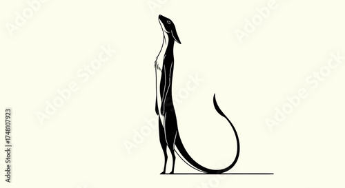 Elegant Black Silhouette of a Standing Meerkat-like Creature Looking Upwards Gracefully