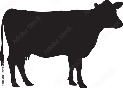 Grazing Cow Silhouette, Cow Silhouette, Black Silhouette, Grazing Cow