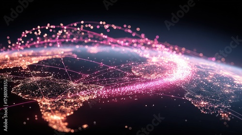 Global digital connectivity visualized through glowing data streams and illuminated cities, symbolizing international networks and technological progress