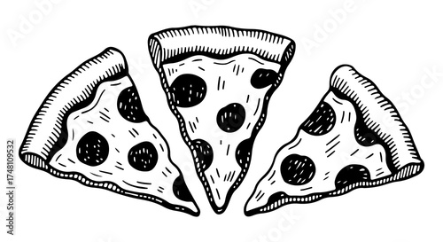 Pizza vector engraving style illustration