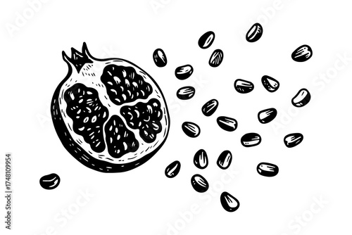 Pomegranate fruit vector engraving style illustration