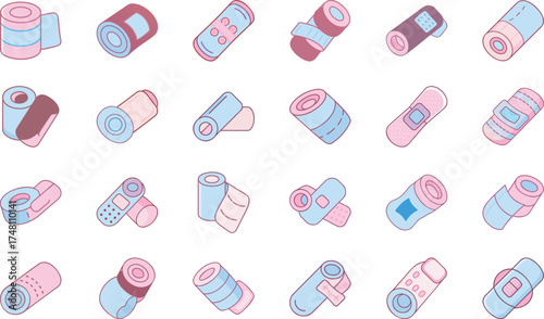 Hospital Equipment, Doctor Tools, Nurse Supplies, Medical Technology Devices, Stethoscope, Syringe, Mask, Tooth, Medicine Bottle, First Aid Kit, and Healthcare Vector Illustration on White Background