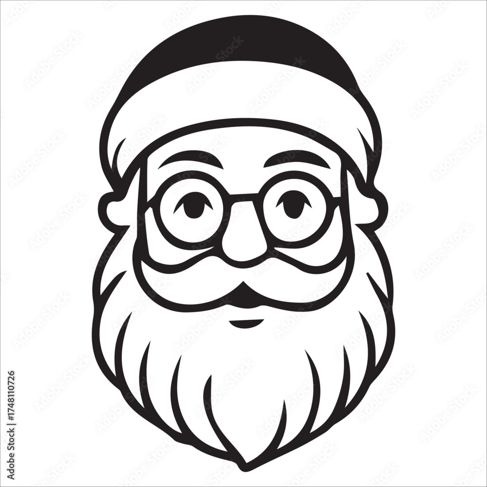 Fototapeta premium a jolly santa claus mascot logo vector illustration line art,Cheerful Santa Claus Head Cartoon Black and White Line Art Illustration Festive Holiday Season,