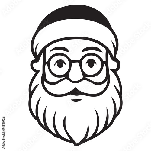 a jolly santa claus mascot logo vector illustration line art,Cheerful Santa Claus Head Cartoon Black and White Line Art Illustration Festive Holiday Season,