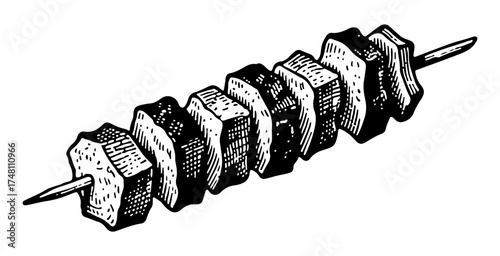 Seitan foods vector engraving style illustration