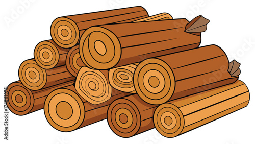 Stacked brown wooden logs with circular grain patterns timber tree trunks