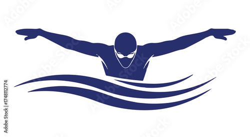 Silhouette of a swimmer performing the butterfly stroke, isolated on transparent background