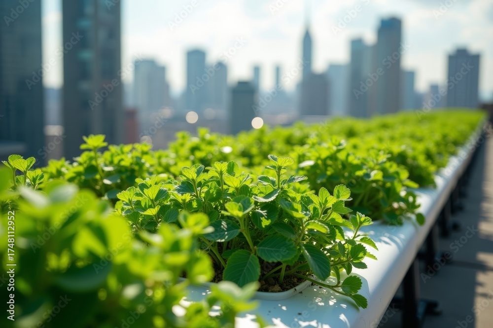 Fototapeta premium Revolutionizing Sustainable City Living with High-Tech Urban Gardening: A Futuristic Approach to Green and Sustainable Urban Agriculture
