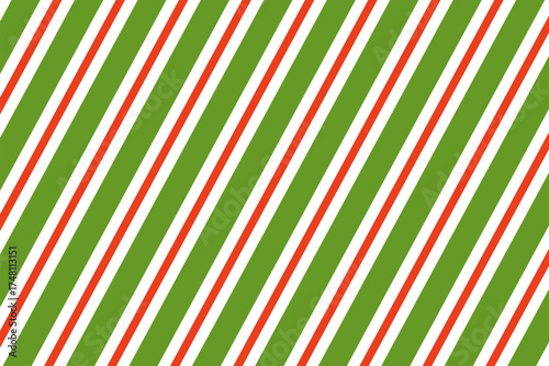 Candy cane diagonal green peppermint and red stripes background, bg, winter holiday simple line wrapping paper texture. Repeating decoration wallpaper.