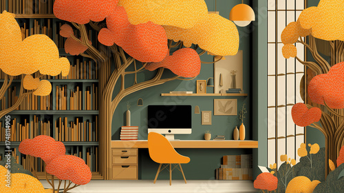 Digital workspace design for librarian day featuring minimalist style and sustainable productivity