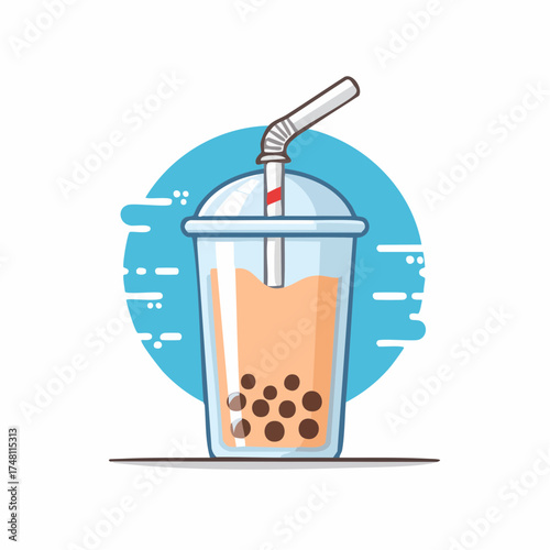 Illustrative depiction of a refreshing bubble tea beverage in a transparent cup with a straw