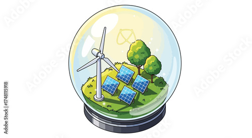 Sustainable Energy Globe Concept Showcasing Renewable Resources like Wind Turbines and Solar Panels