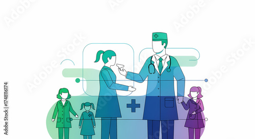 Medical professional offering comprehensive consultation to a woman, symbolizing accessible family healthcare support and health services for all ages in a modern, inclusive clinic environment