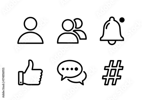 Simple icons of social media symbols on white background  