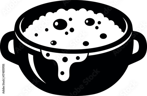 Steaming pot of food or liquid illustration