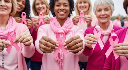 Women Standing Together Supporting Breast Cancer Awareness Month