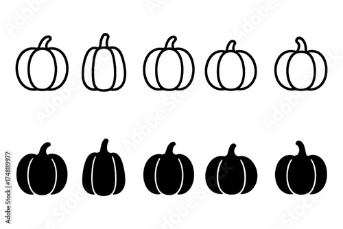 Bold pumpkin designs with silhouette and outline styles for autumn decorations