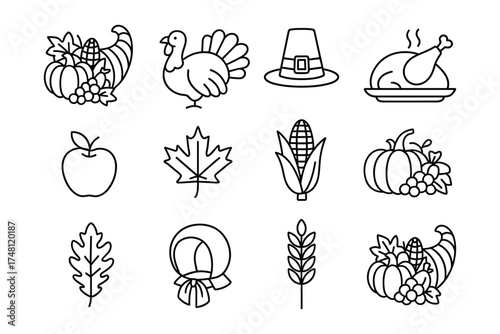 Minimalist thanksgiving icons featuring holiday symbols and seasonal elements